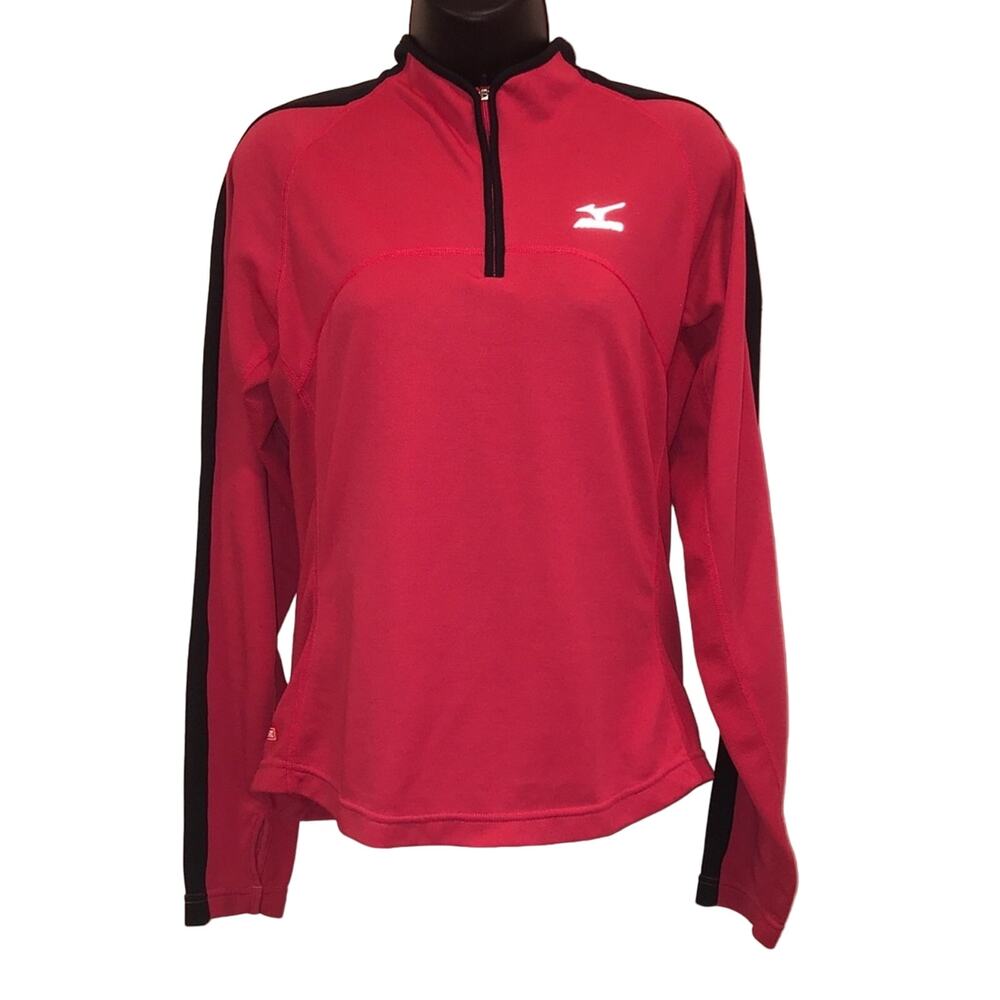 Mizuno 1/4 Zip Pullover Medium Pink Black Athletic Running Top Long Sleeve‎